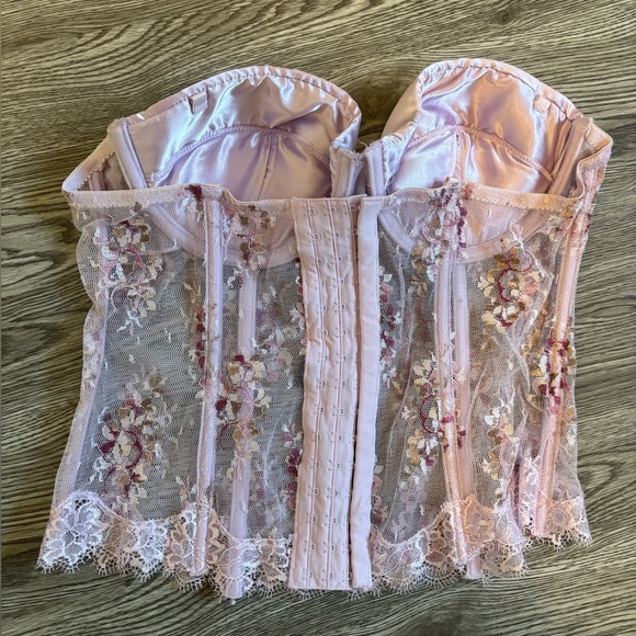 Lavender Purple Lace Floral Sheer Bustier Corset Strapless Top - Picture 2 of 2